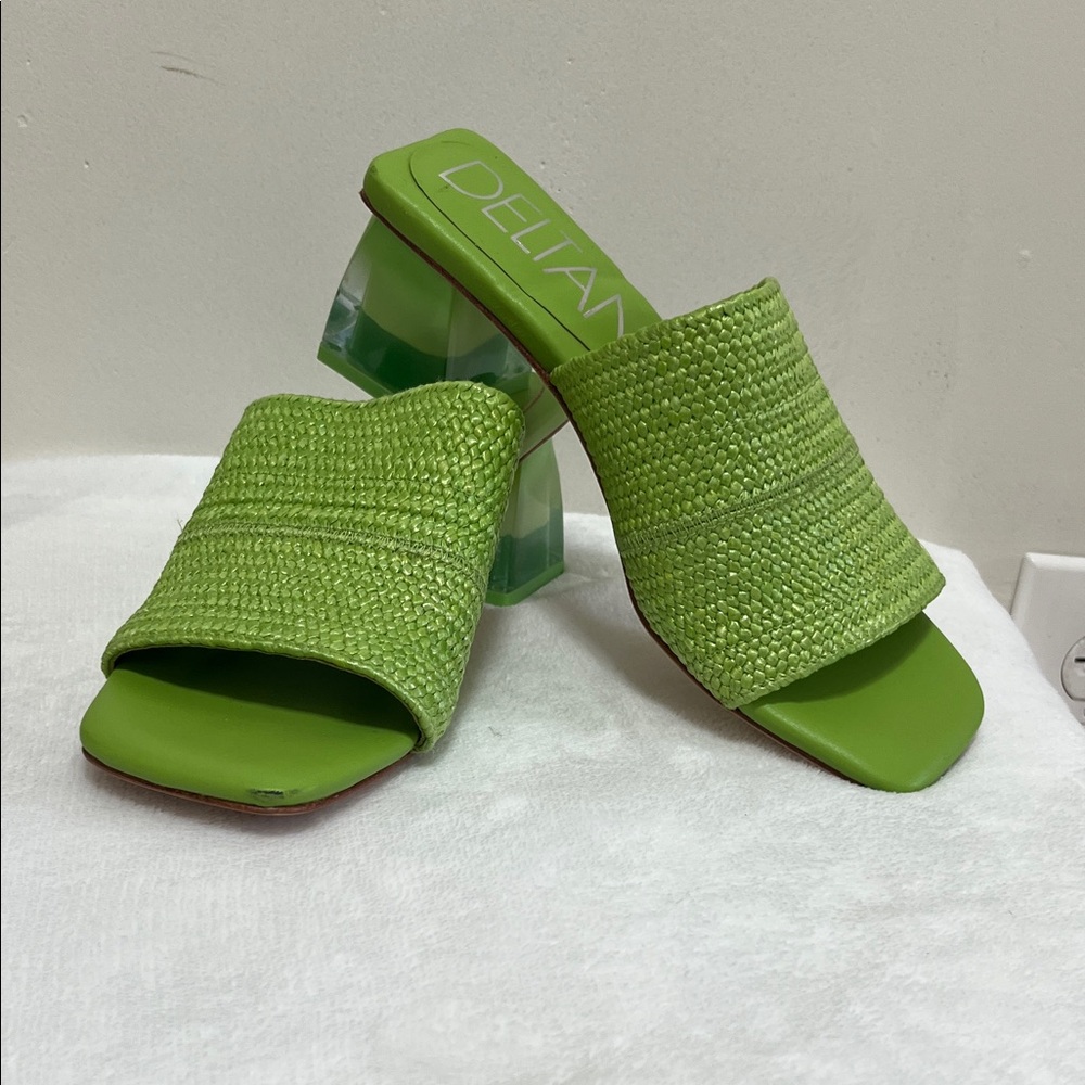 Delian Green Woven Mules with Transparent Heel
